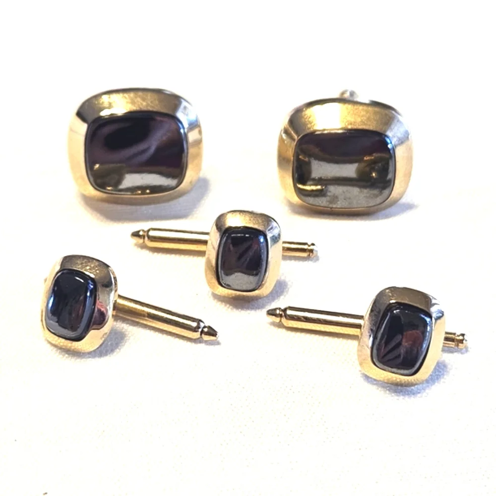 Vintage Onyx and Silver Tuxedo Buttons & Shirt Studs